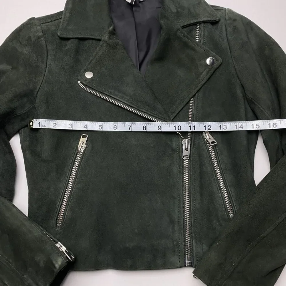 TOPSHOP Suede Caddy Moto Jacket Dark Green Size US 2 - Picture 9 of 11